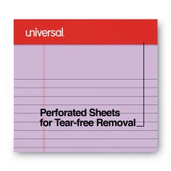 Universal 5 in. x 8 in. Sheets Narrow Rule Perforated Ruled Writing Pads - Assorted Pastel Colors (6/Pack)