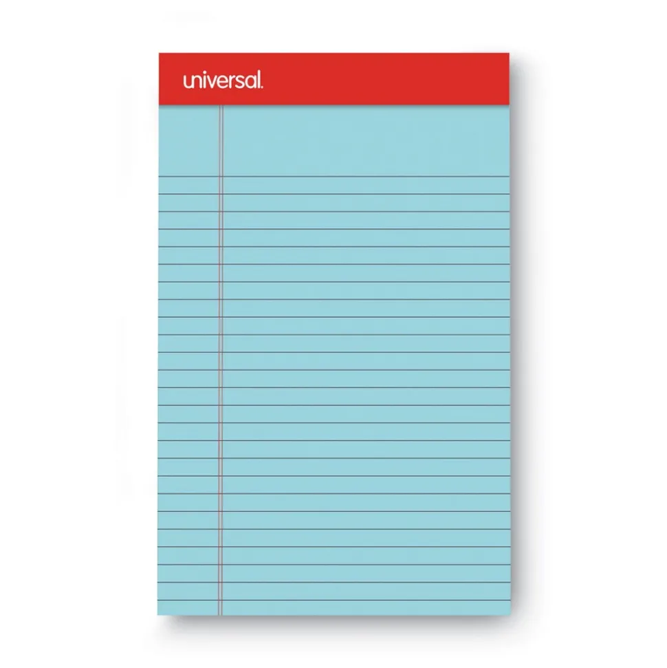 Universal 5 in. x 8 in. Sheets Narrow Rule Perforated Ruled Writing Pads - Assorted Pastel Colors (6/Pack)