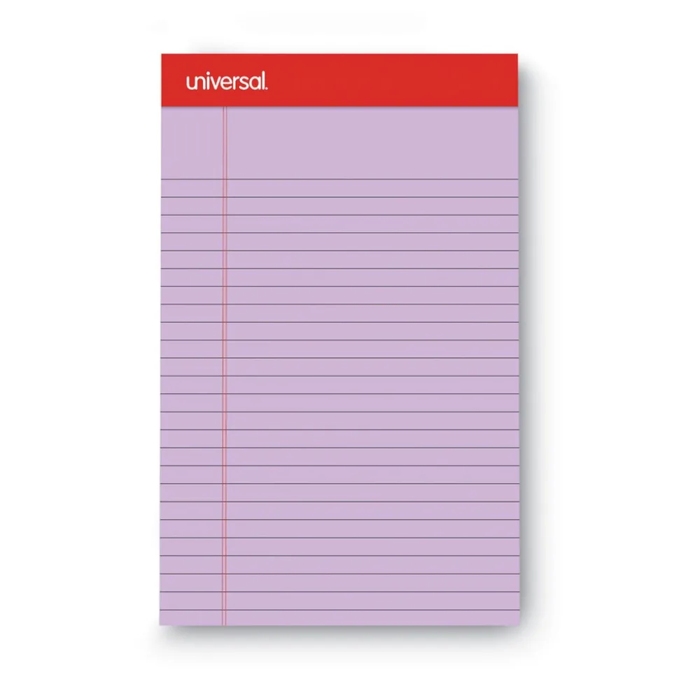 Universal 5 in. x 8 in. Sheets Narrow Rule Perforated Ruled Writing Pads - Assorted Pastel Colors (6/Pack)