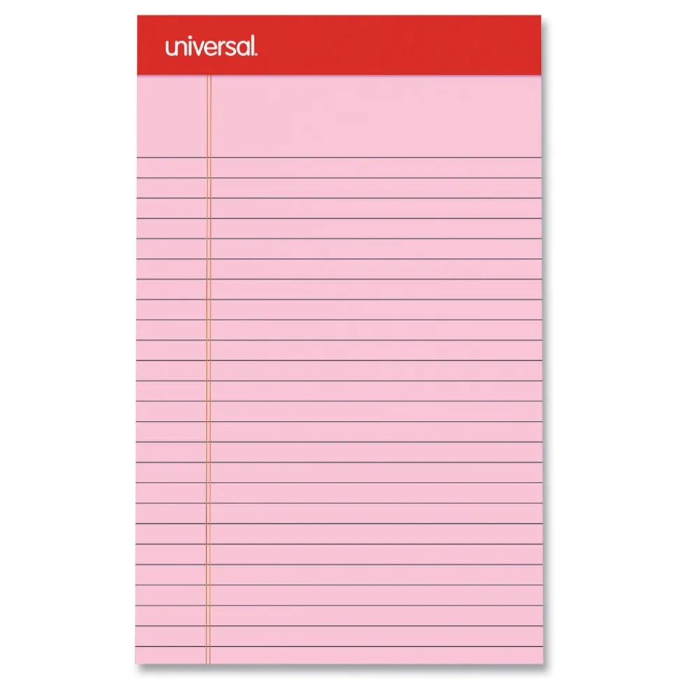 Universal 5 in. x 8 in. Sheets Narrow Rule Perforated Ruled Writing Pads - Assorted Pastel Colors (6/Pack)