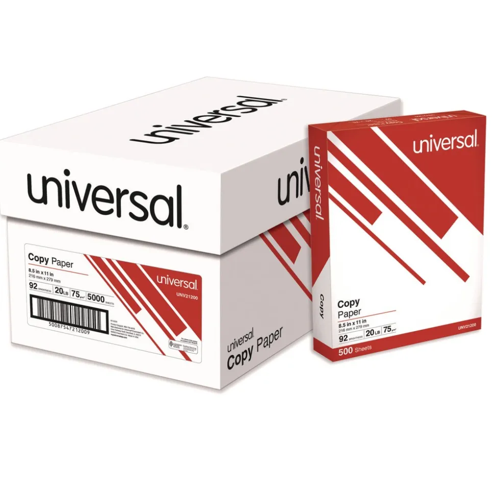 Universal 20 lbs. Bond Weight 8.5 in. x 11 in. 92 Copy Paper - Bright White (40/Pallet)