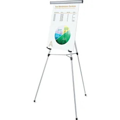 Universal 3 Leg Telescoping Easel with Pad Retainer Adjusts 34 in. to 64 in. - Aluminum, Silver