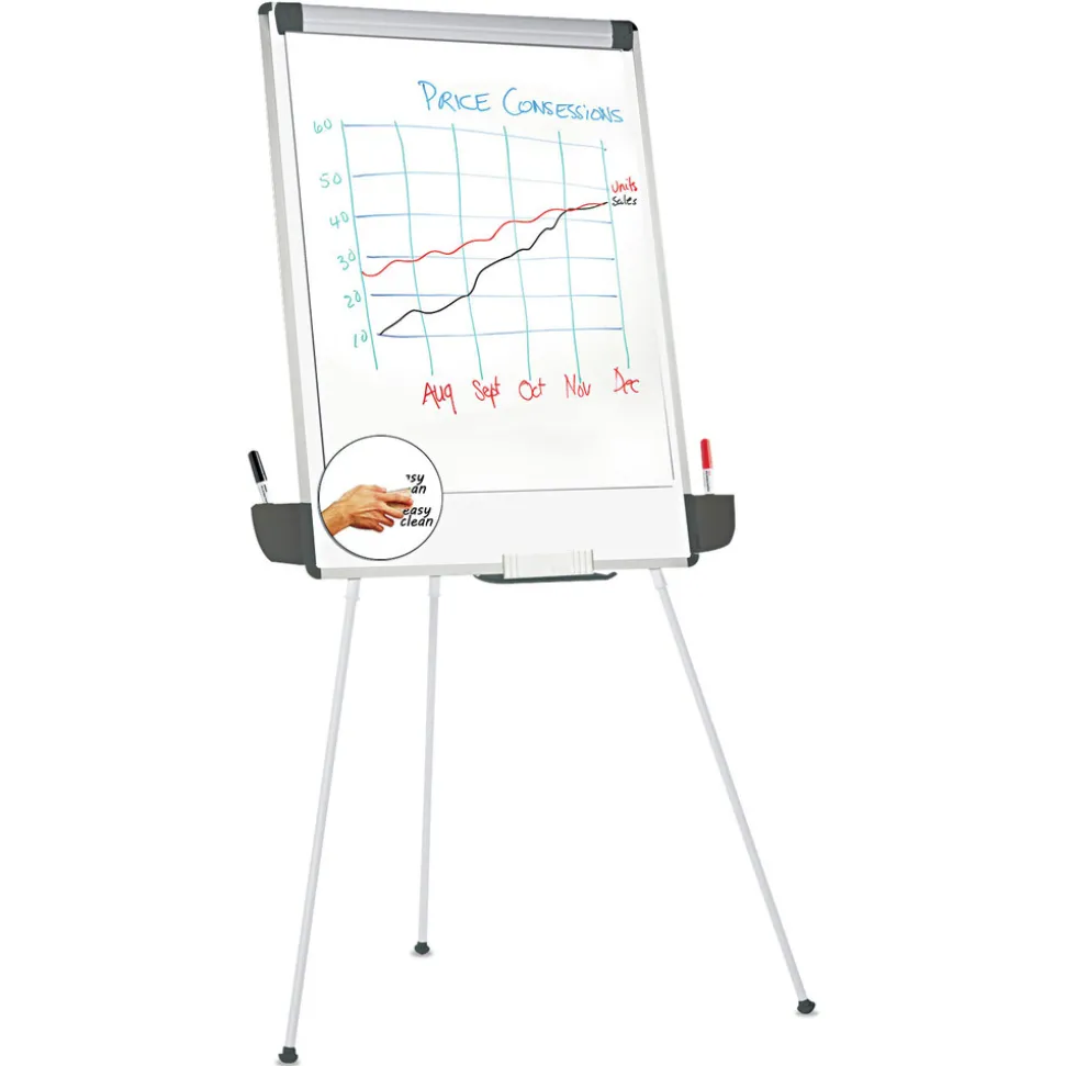 Universal UNV43031 29 in. x 41 in. Tripod-Style Dry Erase Easel - White/Silver