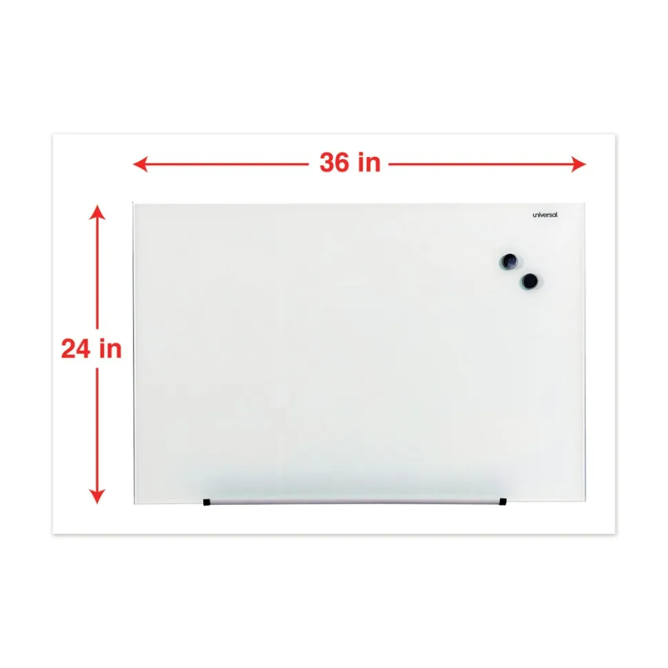Universal UNV43202 Frameless 36 in. x 24 in. Magnetic Glass Marker Board - White