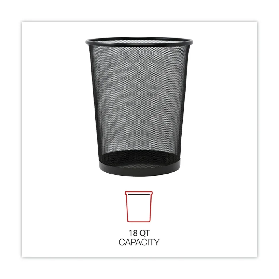 Universal UNV20008 18-Quart Steel Mesh Wastebasket - Black