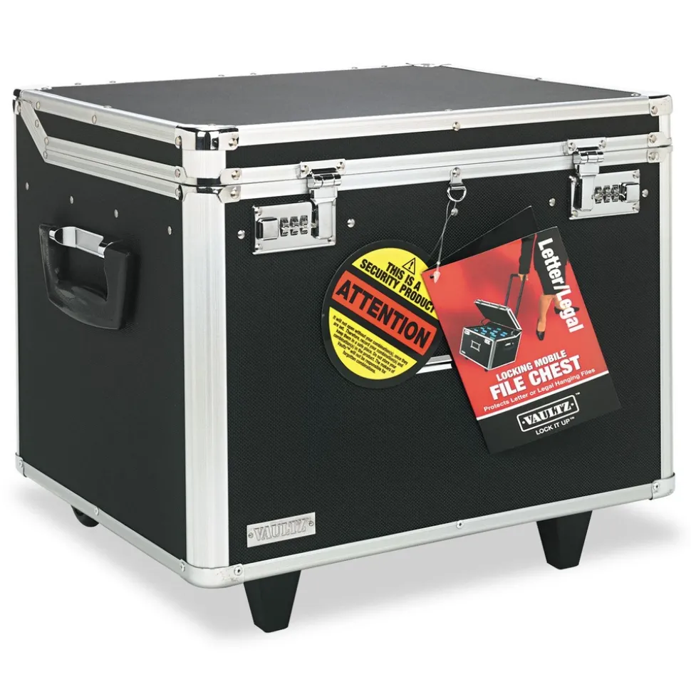 Vaultz 17.5 in. x 15.5 in. x 14.5 in. Locking Mobile Letter/Legal File Chest - Black/Chrome