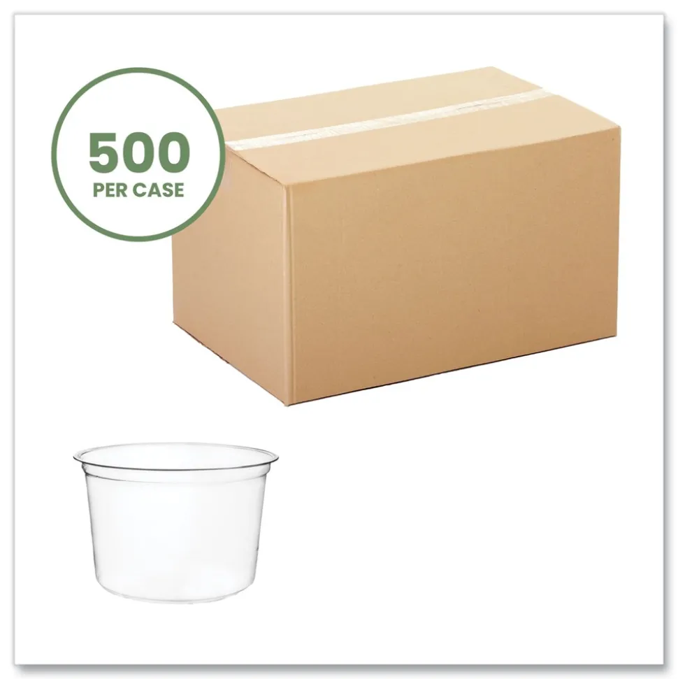 Vegware 4.6 in. x 3 in. 16 oz. Compostable Plastic Round Deli Pots - Clear (500/Carton)
