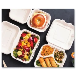 Vegware 9 in. x 11 in. x 2 in. Molded Fiber Compostable Sugarcane Clamshell Containers - White (250/Carton)