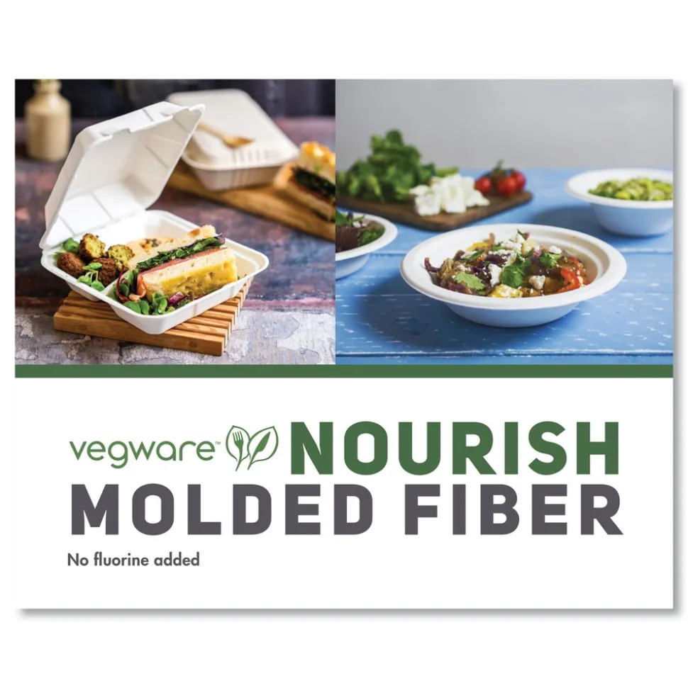 Vegware 9 in. x 9 in. x 3 in. Molded Fiber Compostable Sugarcane Clamshell Containers - White (200/Carton)