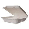 Vegware 9 in. x 18 in. x 2 in. Molded Fiber Compostable Sugarcane 3-Compartment Clamshell Containers - White (200/Carton)