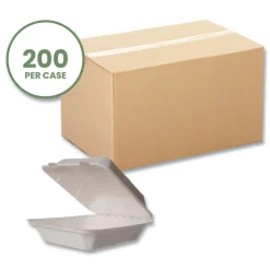 Vegware 7.9 in. x 7.9 in. x 2.9 in. Molded Fiber Compostable Sugarcane Clamshell Container - White (200/Carton)