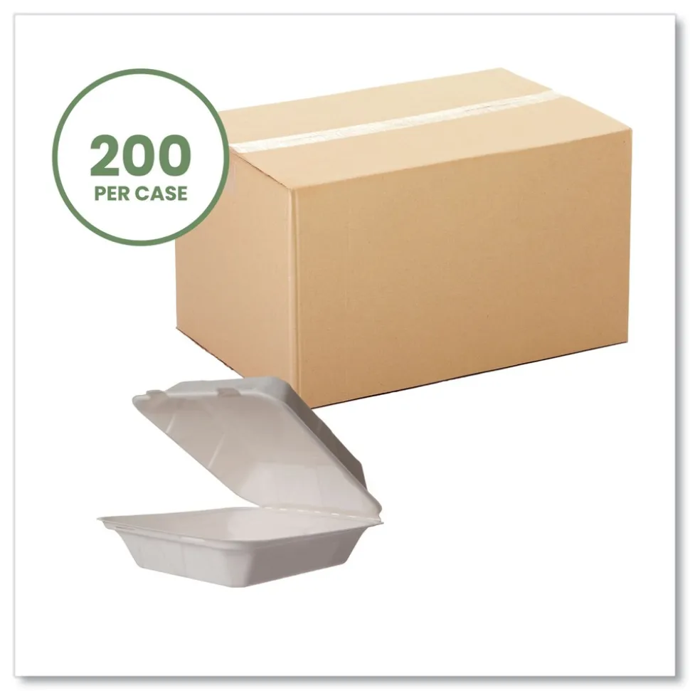 Vegware 7.9 in. x 7.9 in. x 2.9 in. Nourish Molded Fiber Compostable Sugarcane Takeout Containers - White (200/Carton)