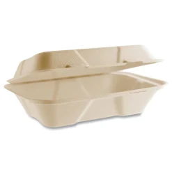 Vegware 6.1 in. x 9 in. x 2.9 in. Nourish Molded Fiber Compostable Sugarcane Takeout Containers - Natural (200/Carton)