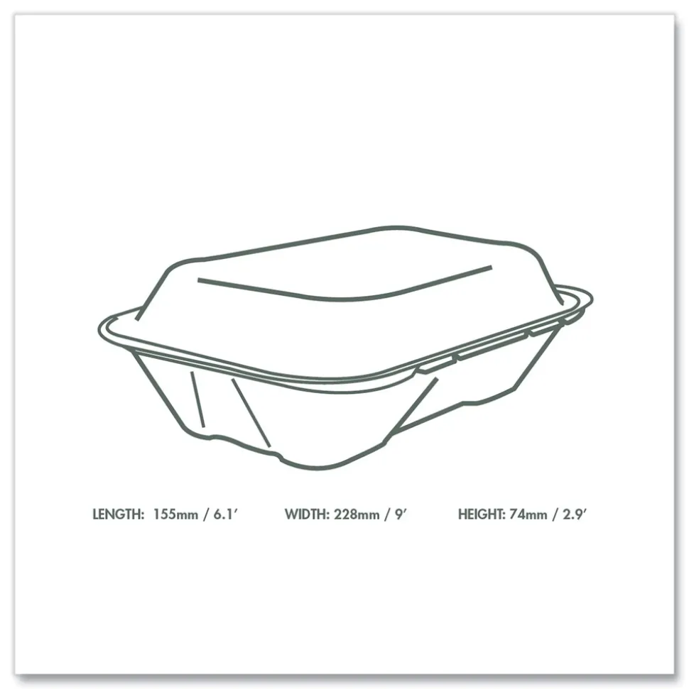 Vegware 6.1 in. x 9 in. x 2.9 in. Nourish Molded Fiber Compostable Sugarcane Takeout Containers - Natural (200/Carton)