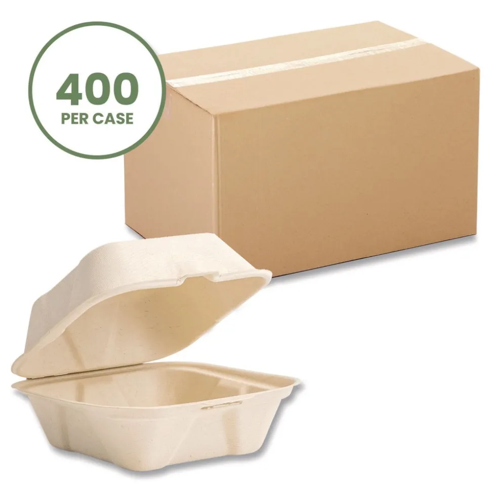 Vegware 5.9 in. x 5.9 in. x 2.9 in. Nourish Molded Fiber Compostable Sugarcane Takeout Containers - White (400/Carton)