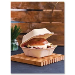 Vegware 5.9 in. x 5.9 in. x 2.9 in. Nourish Molded Fiber Compostable Sugarcane Takeout Containers - White (400/Carton)