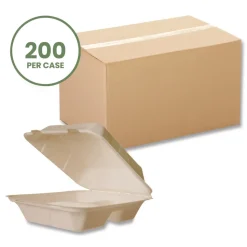 Vegware 7.9 x 7.9 x 2.9 Nourish Molded 3-Compartment Compostable Fiber Takeout Containers - White (200/Carton)