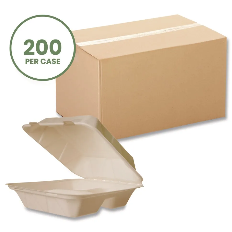 Vegware 7.9 x 7.9 x 2.9 Nourish Molded 3-Compartment Compostable Fiber Takeout Containers - White (200/Carton)