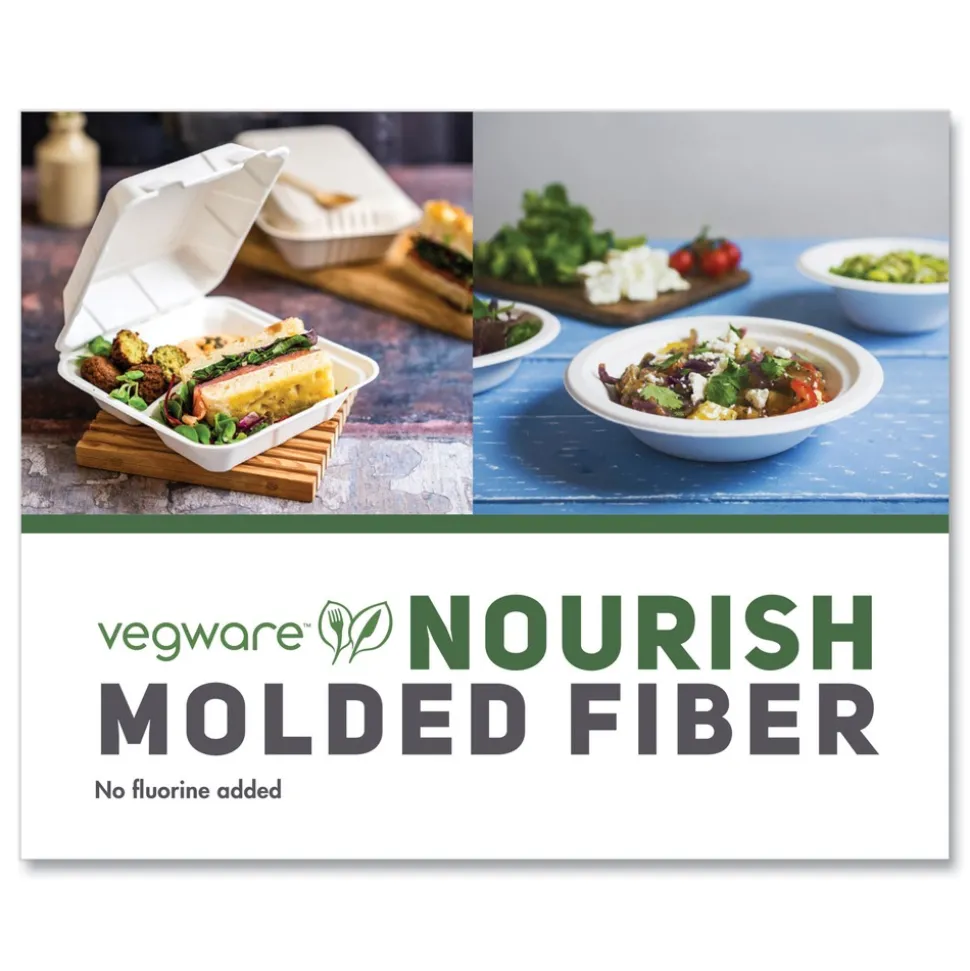 Vegware 7.9 x 7.9 x 2.9 Nourish Molded 3-Compartment Compostable Fiber Takeout Containers - White (200/Carton)