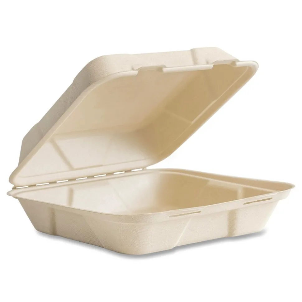 Vegware 9 x 9 x 3 Nourish Molded Compostable Sugarcane Fiber Takeout Containers - White (200/Carton)