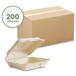 Vegware 9 x 9 x 3 Nourish Molded Compostable Sugarcane Fiber Takeout Containers - White (200/Carton)