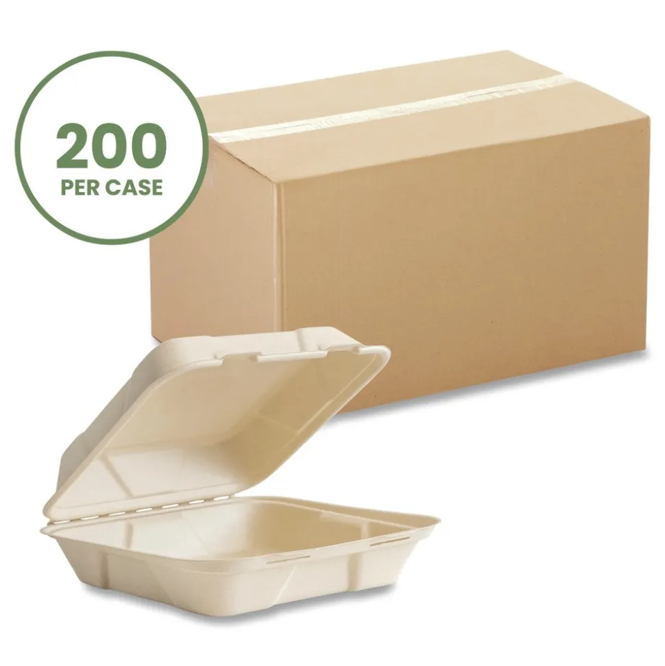 Vegware 9 x 9 x 3 Nourish Molded Compostable Sugarcane Fiber Takeout Containers - White (200/Carton)