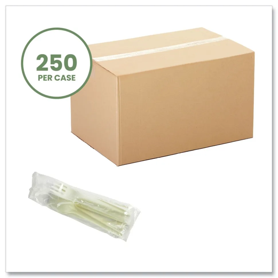 Vegware Compostable Fork/Knife/Spoon/Napkin Cutlery Kits - White (250/Carton)