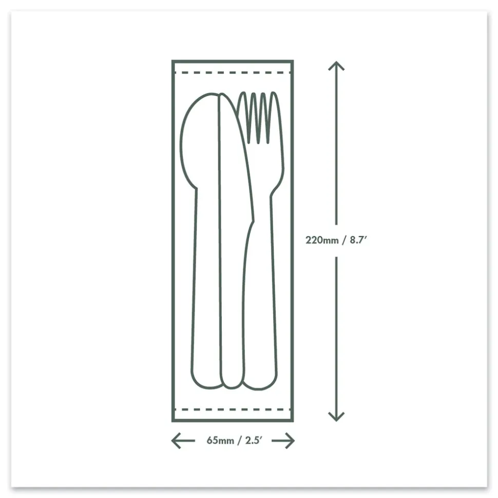 Vegware Compostable Fork/Knife/Spoon/Napkin Cutlery Kits - White (250/Carton)