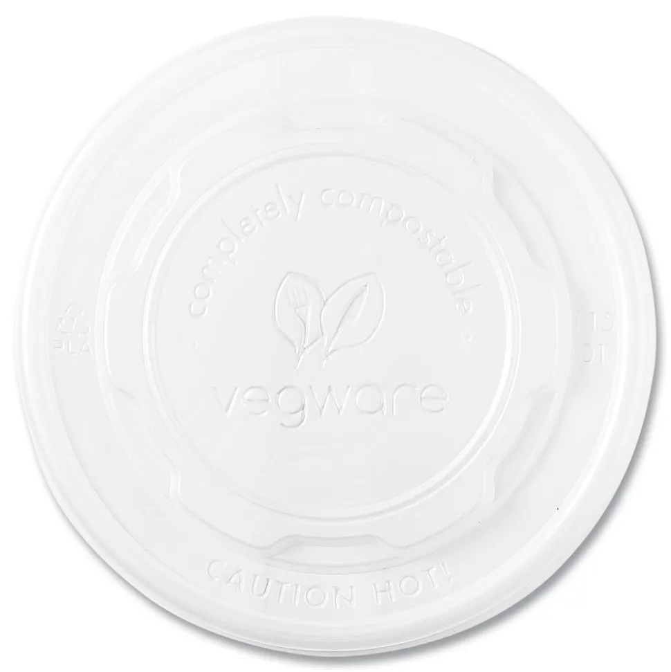 Vegware 115-Series Compostable Plastic Flat Hot Lids - White (500/Carton)