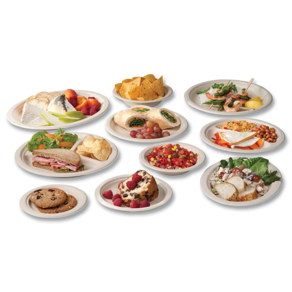 Vegware VW-P013NFA 9 in. Diameter Nourish Molded Compostable Fiber Plate Tableware - White (500/Carton)