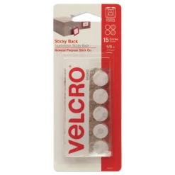Velcro 0.63 in. Diameter Removable Adhesive Sticky-Back Fasteners - White (15/Pack)