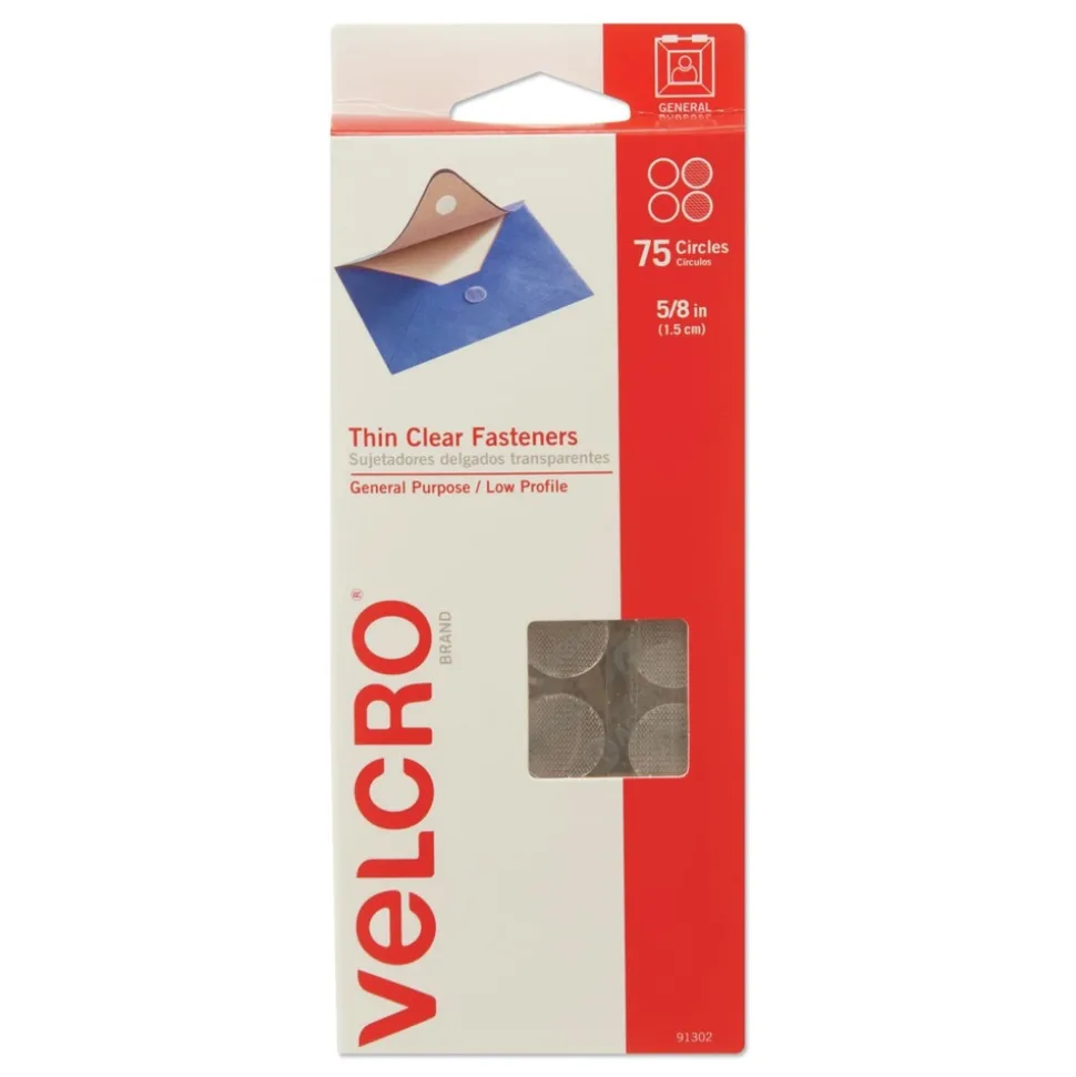 Velcro 0.63 in. Diameter Removable Adhesive Sticky-Back Fasteners - Clear (75/Pack)