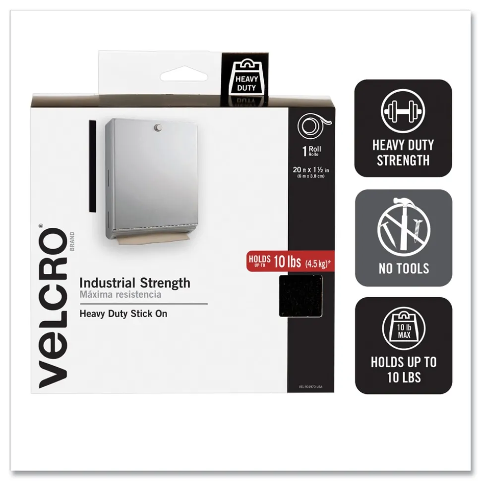 Velcro 2 in. x 15 ft. Industrial-Strength Heavy-Duty Fasteners with Dispenser Box - Black (1-Roll)