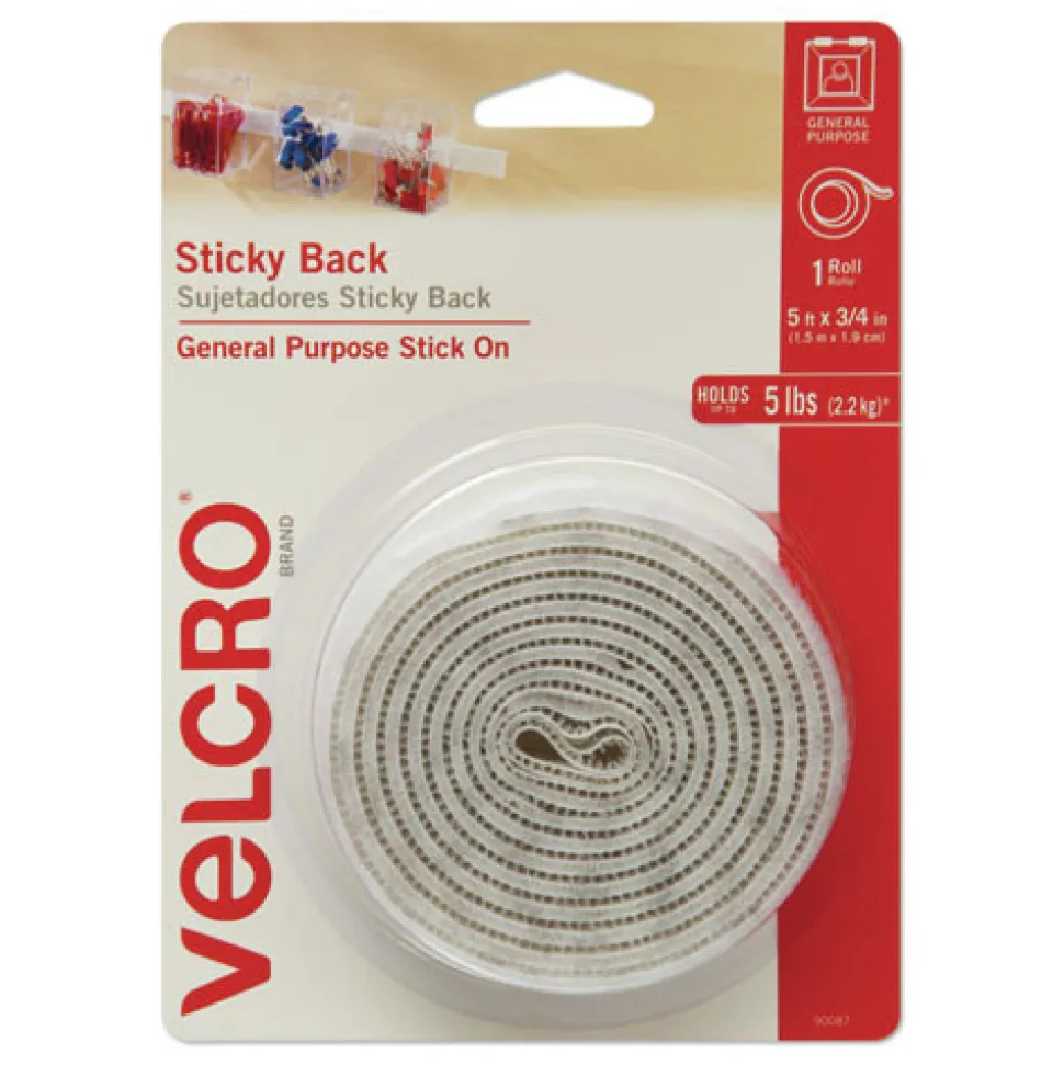 Velcro 0.75 in. x 5 ft. Removable Adhesive Sticky-Back Fasteners with Dispenser - White (1-Roll)