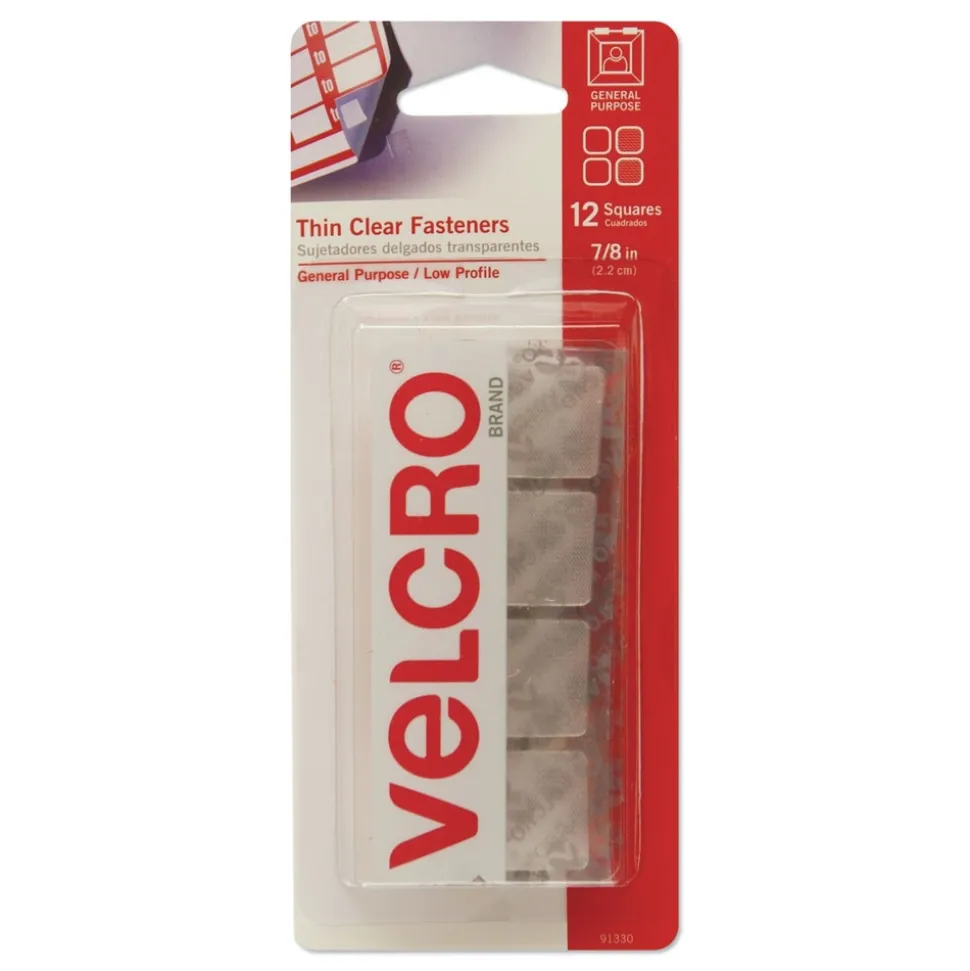 Velcro 0.88 in. x 0.88 in. Removable Adhesive Sticky-Back Fasteners - Clear (12/Pack)