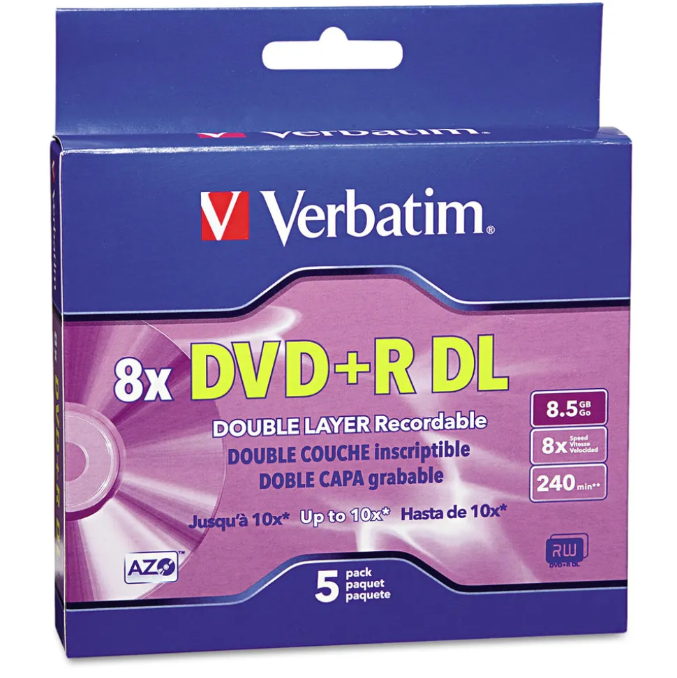 Verbatim 8.5 GB 8x DVD R Dual-Layer Recordable Disc - Silver (5/Pack)