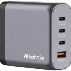 Verbatim 140 W 4-Port GaN Wall Charger - Black/Gray