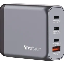 Verbatim 100 Watts 4-Port GaN Wall Charger - Black/Gray