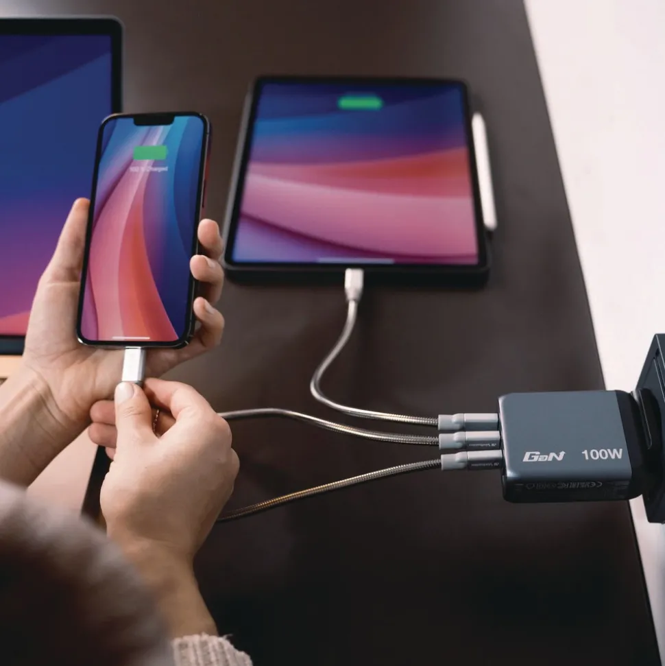 Verbatim 100 Watts 4-Port GaN Wall Charger - Black/Gray