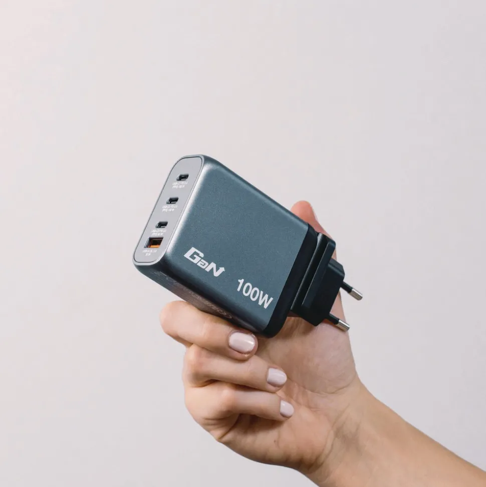 Verbatim 100 Watts 4-Port GaN Wall Charger - Black/Gray