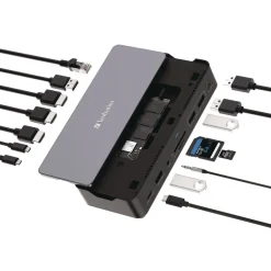 Verbatim 15-in-1 256GB Vi3000 SSD Audio/DisplayPort/HDMI/Micro SD/RJ45/SD/USB-A/USB-C USB-C Pro Docking Station - Gray