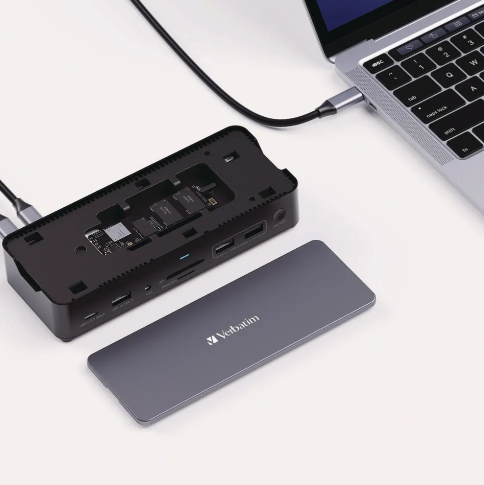 Verbatim 15-in-1 256GB Vi3000 SSD Audio/DisplayPort/HDMI/Micro SD/RJ45/SD/USB-A/USB-C USB-C Pro Docking Station - Gray