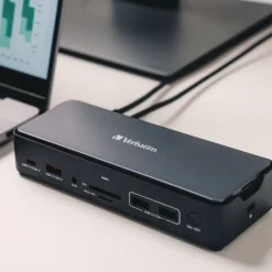 Verbatim 15-in-1 256GB Vi3000 SSD Audio/DisplayPort/HDMI/Micro SD/RJ45/SD/USB-A/USB-C USB-C Pro Docking Station - Gray