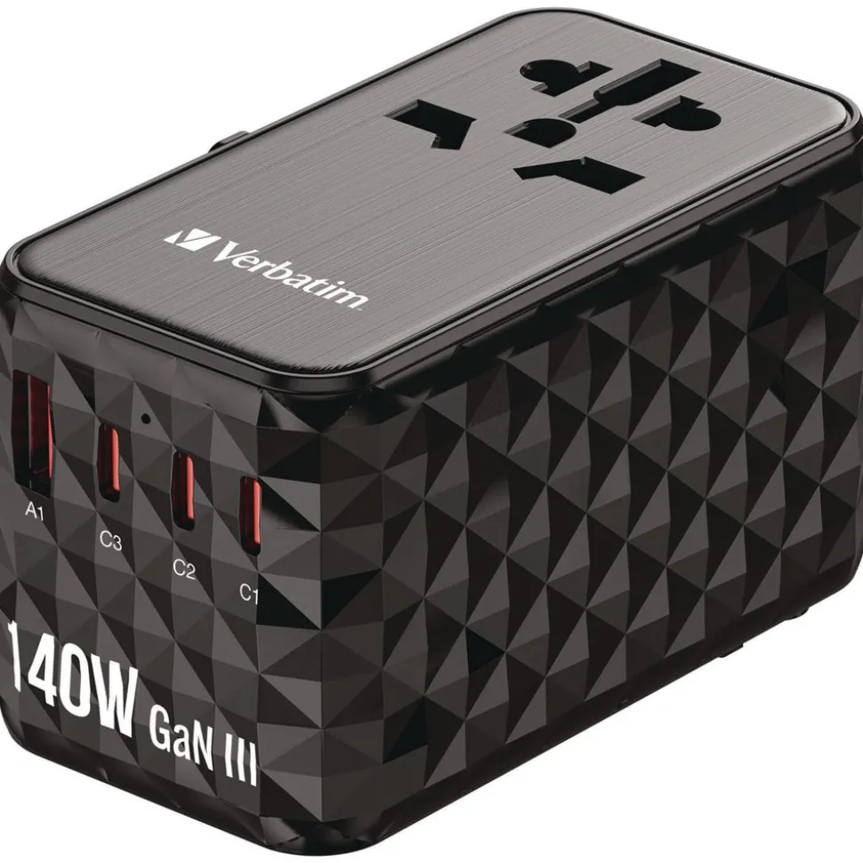 Verbatim UTA-10 GaN III 3-USB-A/3-USB-C Universal Travel Adapter