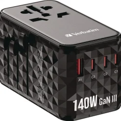 Verbatim UTA-10 GaN III 3-USB-A/3-USB-C Universal Travel Adapter