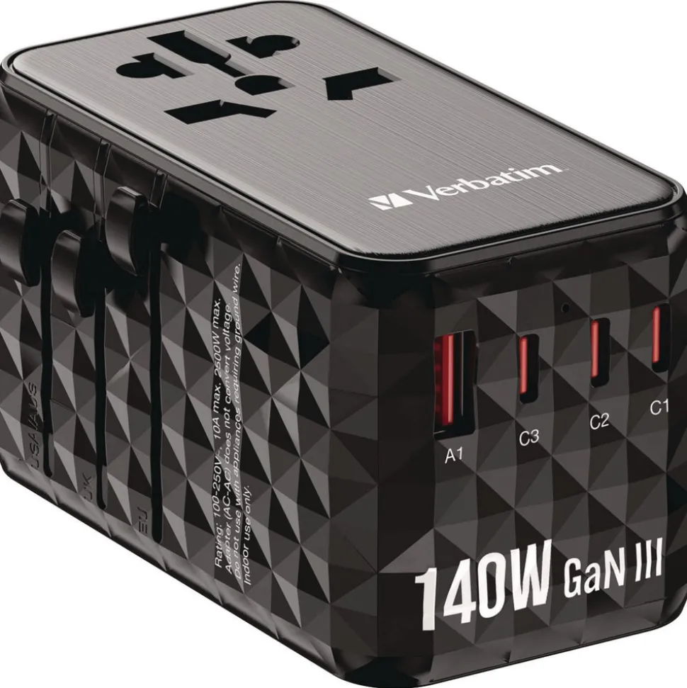 Verbatim UTA-10 GaN III 3-USB-A/3-USB-C Universal Travel Adapter