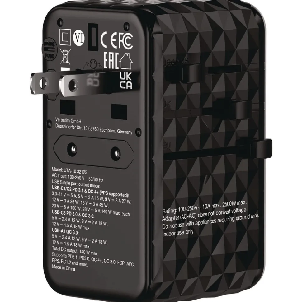 Verbatim UTA-10 GaN III 3-USB-A/3-USB-C Universal Travel Adapter