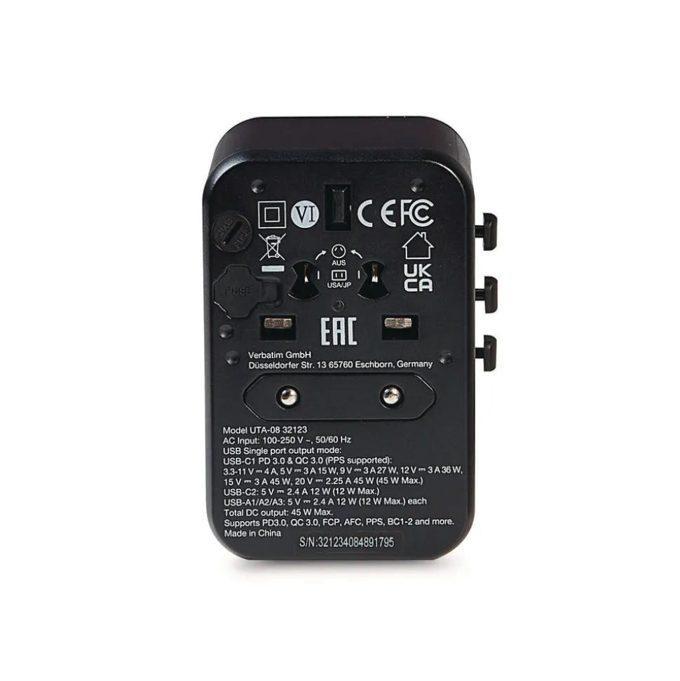 Verbatim UTA-08 3-USB-A/3-USB-C Universal Travel Adapter