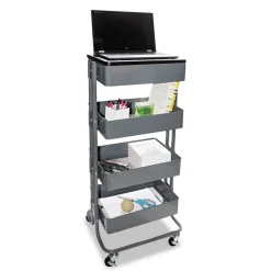 Vertiflex 15.25 in. x 11 in. x 18.5 in. to 39 in. Adjustable Multi-Use Storage Cart and Stand-Up Workstation - Gray