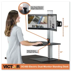 Victor 28 in. x 23 in. x 20.25 in. High Rise Electric Dual Monitor Standing Desk Workstation - Black/Aluminum